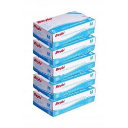 BEYBİ Pudralı Lateks M Beden Muayene Eldiveni 5 Paket 100'lü